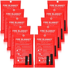 Macarrie 10 Pack 39” x 39” Fire Blanket Emergency for Home Kitchen Safety Suppression Blanket Fiberglass Fireproof Survival for Car Office (Red)