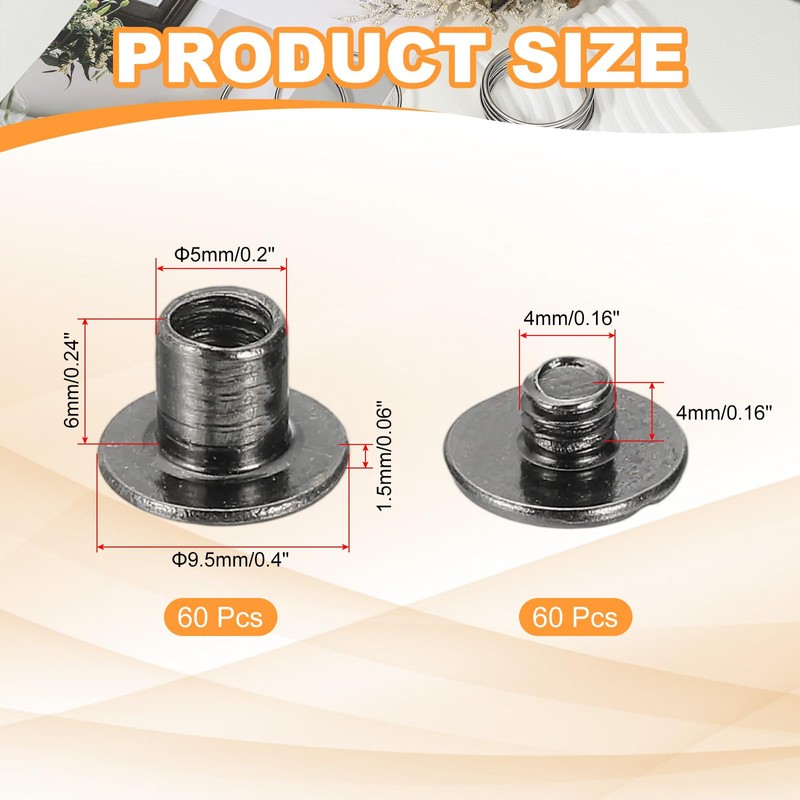 PATIKIL Chicago Screws, 60set M5 x 6mm Carbon Steel Phillips