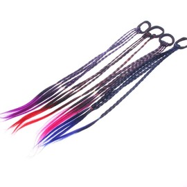 EROSPA® 4 Colourful Hair Strands with Scrunchie / Hair Band - 40 cm - Hairpiece Extension (Blue)