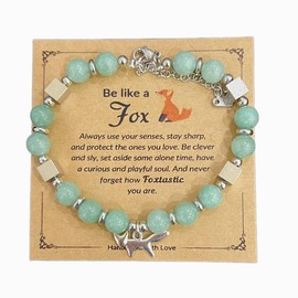 Fox Natural Stone Bracelets Be Like A Fox Inspirational Fox Charm Bracelet Fox Jewelry with Quote Card Fox Gifts for Women- 02
