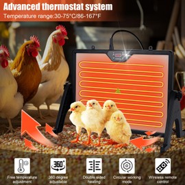 Chicken Coop Heater Radiant Chicken Heater for Inside Coop 180W with Remote Control Timing Function, Adjustable Temp, Light, Perfect Chicken Coop Accessories Kitten Puppy Pets for Winter(Fahrenheit)