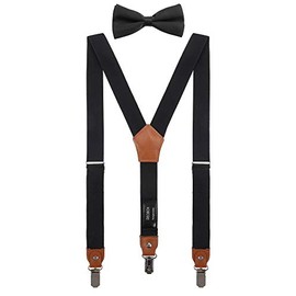 DEOBOX Children Suspenders and Bow Tie Set Black for Wedding Adjustable 40"