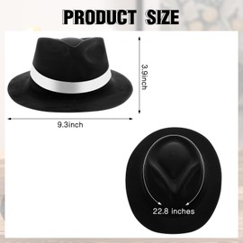 Jiuguva 6 Pcs Gangster Hat New Year Hat Plastic Gentlemen Hats Gangster Costume Hats for Adult 1920s Party Hat for Men Women(Black with White Ribbon)