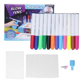 Kids Blow Pens Fluorescent Drawing Colouring 8 Templates Educational Blow Airbrush Marker Ocean Type