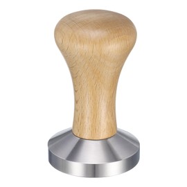 sourcing map 53mm Espresso Tamper, Stainless Steel Press Tool Tamper with Wooden Handle, Espresso Accessories for Baristas, Home, Shops, Cafe (Flat Base, Light Wooden)
