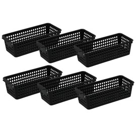 Tyminin 6 Pack Slim Plastic Baskets, Multi-Use Organizer Bins for Kitchen Organization, Countertops, Cabinets, Bedrooms, and Bathrooms, Black