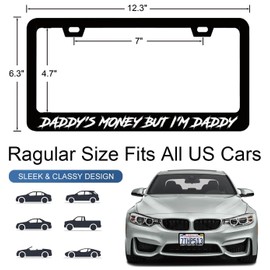License Plate Frames Daddy's Money But I'm Daddy Metal License Plate Frame with Screws Funny License Plate Cover Holder 6.3 X 12.3 inch for Car Decoration for Women Men 2PCS LICEPLAME