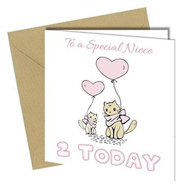#1415 Special Niece 2nd Birthday Cute Cats Birthday Card 2 years old