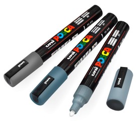 Uni-Ball POSCA PC-5M Paint Marker Art Pens - 1.8-2.5mm – Grey, Deep Grey, Slate Grey - Pack of 3