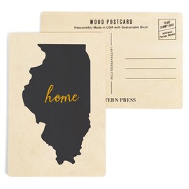Illinois, Home State, Gray on White (4x6 Birch Wood Postcards, 2-Pack Stationary, Rustic Home Wall Decor)