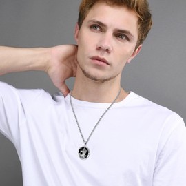 XIXLES Saint Christopher Necklace For Men 925 Sterling Silver Black Onyx St. Christopher Amulet Pendant Necklaces,Patron Saint Christopher Medal Protection Necklace Jewelry Graduation Gift For Husband