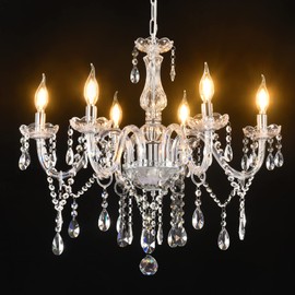 Vlaikz 6 Light Wedding Decoration Crystal Chandelier Candle Crystal Pendant Light Transparent K9 Crystal Lamp Modern Luxury Ceiling Living Room Bedroom Princess Room Hallway Lighting