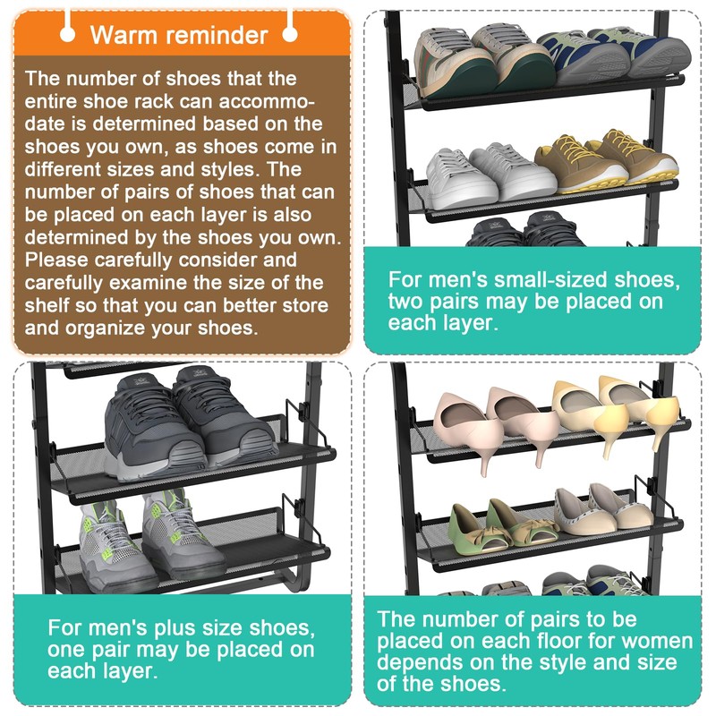 bukfen Over The Door Shoe Organizer,6-Tier Adjustable Door-Mounted/Wall-Mounted Shoe Rack,Heavy-Duty