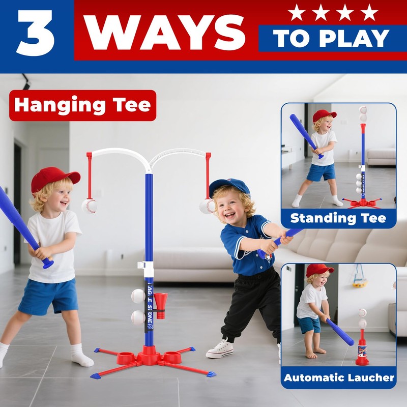 EagleStone 3-in-1 T-Ball Set for Kids 3-12 with 2 Bats,2