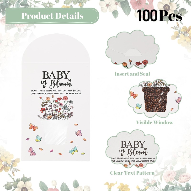 100Pcs Baby in Bloom Baby Shower Party Favor Seed Envelopes