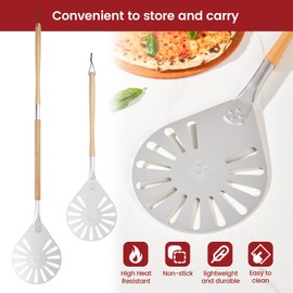 ROCKSHEAT 9 Inch Pizza Peel - Anodized Aluminum Pizza Transfer Shovel with Detachable Wooden Handle, Durable & Lightweight for Even Baking, Perfect for Bread & Pizza Handling