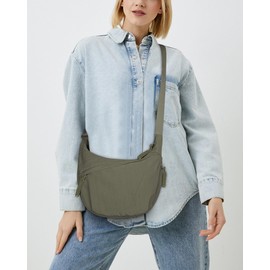 Lushandy Nylon Crescent Crossbody Bag for Women Luna Bag Dumpling Bag Moon Shoulder Bag Lightweight Sling Bag Casual Hobo Bag