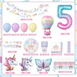 Unicorn Decoration Children's Birthday, Unicorn Party Tableware Birthday Decoration 5 Years Girls, Birthday Party Tableware, Paper Plates Children's Birthday Party with Unicorn Balloons for 5th