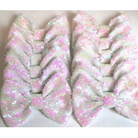 CLGIFT Set of 12 Large 5 inches AB White Sequin Bows,DIY Wholesale Bows/ NO CLIP