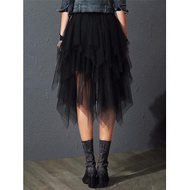 Women Ballet Dress A-line Irregular Mid Length High Waist Tulle Skirt Solid Color Elegant Elastic Waist Princess Ballet Dress, A-black