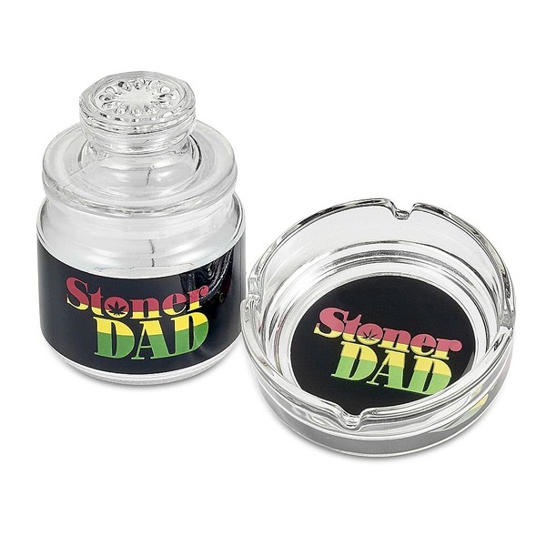 FASHIONCRAFT 82537 Ashtray and Stash Jar Set, Stash Jar, Birthday Gift for Dads, Stoner Dad Design