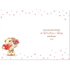 doodlecards Valentine's Day Card Teddy with Love Heart and Flowers Large A4 Size with Plain Envelope