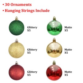 Christmas Baubles 30pcs 60mm Shatterproof Christmas Tree Decorations Hanging Decoration for Xmas Tree,Christmas Ball Ornaments Christmas Decorations Indoor for Home Party Gift,Red&Gold &Green
