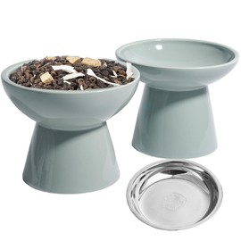 LINSHANMIN Raised Cat Bowls for Indoor Cats, Set of 3, Stainless Steel and Ceramic, with Anti-Vomiting and Whisker Friendly Design, Lead and Cadmium Free