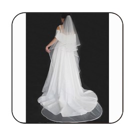 Latious Cathedral Bride Wedding Veils 2 Tier Bridal Veil Ribbon Edge Long Veils with Comb for Brides and Women (Ivory)
