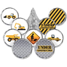 Under Construction Party Favor Stickers, Construction Birthday Chocolate Kisses Candy Stickers - 180 Count