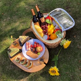 Hap Tim Wicker Picnic Basket Set for 2 with Mini Folding Wine Picnic Table & Large Insulated Cooler Bag & Cutlery Service Kits for 2 Person, Couples Gifts, Wedding Gifts (Y2209-2-CM)