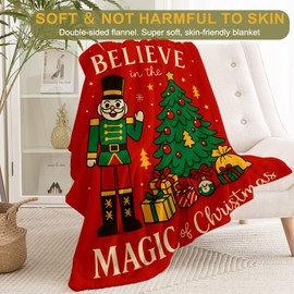 ainori Nutcracker Christmas Decorative Throw Blanket, Tree Soldier Print Decoration, Soft Flannel Winter Blankets for Couch Bed Sofa, Holiday Home Decor, Xmas Festival Gifts for Kids Adults 50x60 Inch