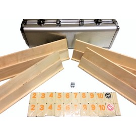 Rummy Tiles Games DLX Set 4 Wooden Racks In Attaché Alum Case 106 Tiles Free Shi