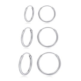 Deyanse Silver Hoops Earrings for Women & Men, 3 Pairs 925 Sterling Silver Unisex Hoop Earrings Set, Allergy Free Small Sleeper Cartilage Nose Lip Rings for Boys Girls, Size: 10, 12, 14mm