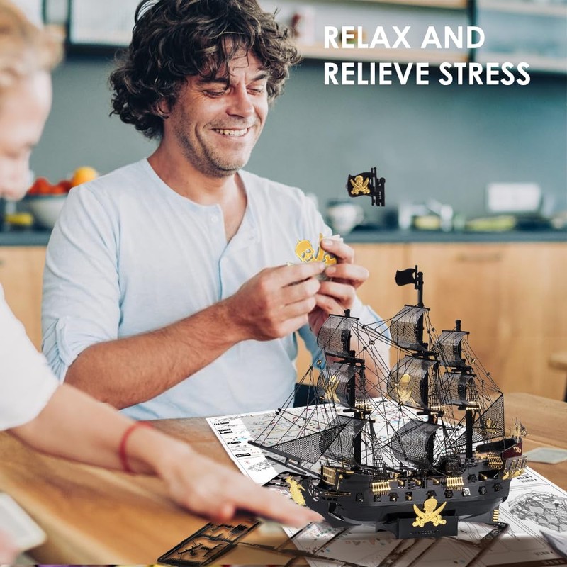 Piececool 3D Puzzles for Adults, Black Pearl Pirate Ship Metal