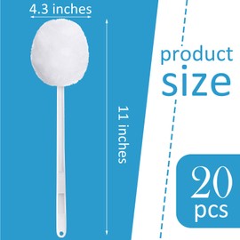 Eaasty 20 Pack Toilet Bowl Brush with Long Plastic Handle Disposable White Soft Swab Toilet Bowl Cleaners Mop with Silk Cotton Brush for Bathroom, 11 x 4.3 Inch