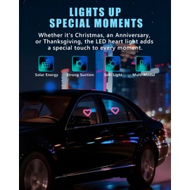 VANKUB 2PCS Solar-Powered Car Heart Lights, 5-Mode Wireless LED Ambient Light with Auto-On via Vibration Sensor, Romantic Car Interior Gift for Couples (Pink)