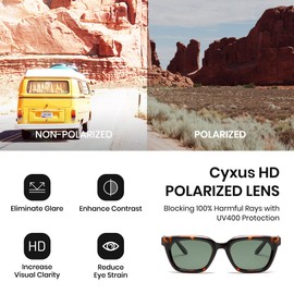 [Cyxus] カラーレンズサングラス レディース ウェリントンフレーム 偏光機能付き 紫外線対策 小顔効果 軽量設計 釣り 運転 登山 旅行 おしゃれ（グリーン）