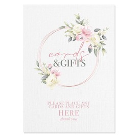 Pink Floral Cards and Gifts Table Sign for Wedding, Baby Shower, Birthday Party - A4