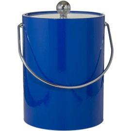 Hand Made In USA Blue Double Walled 5-Quart Insulated Ice Bucket With Ice Tongs & Bottle Opener