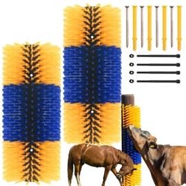 Livestock Scratching Brush 2 Pack, Itch Relief Goat Scratching Post | Horse Cow Goat Brushes for Scratching, Self-Grooming, Upgraded No-Strip Screws for Easy Install Barn Farm, Protects Fence