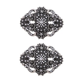Ruihfas 2 Pcs Decorative Vingate Retro Shoe Clips Rhinestone for Women Pumps Flats Shoes (Retro Silver)