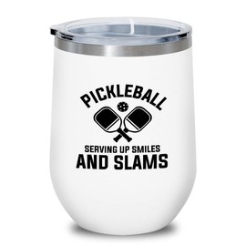 Pickleball White Edition Wine Tumbler 12oz - Serving up smiles - Ball Game pop tennis rackets netball handlball