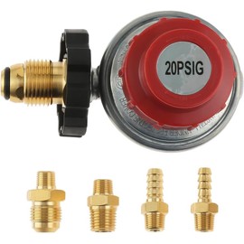 Mtsooning POL 0-20PSI Propane Regulator Valve, High Pressure Adjustable POL LP Tank Service Valve, 1/4inch NPT&3/8inch Flare Male Fitting, 5/16inch&1/4inch Hose Barb Connector for Generators, Burners