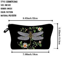 Livel lhood Floral Dragonfly Makeup Bag Cute Small Organizer Zipper Pouch Floral Garland Dragonfly Cosmetic Bag Birthday Present for Women Friends