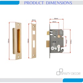 Infinity Decor CE Approved 2.5” Satin Brass Euro Profile Mortice Sash Lock Set Cylinder Keyhole Security– for Internal and External Doors