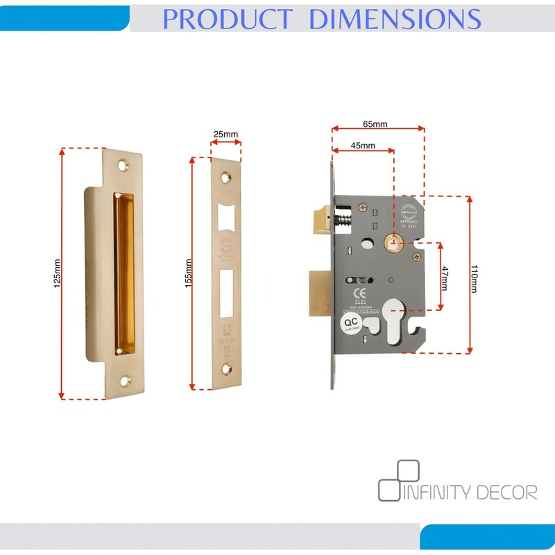 Infinity Decor CE Approved 2.5” Satin Brass Euro Profile Mortice
