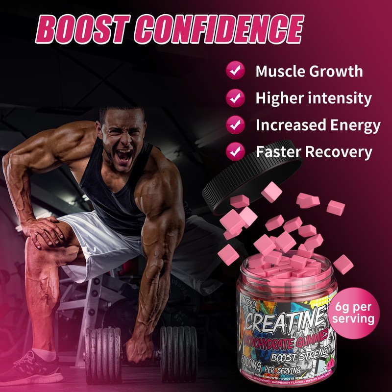 AMZXO Creatine Monohydrate Gummies 6g for Men Women,Complex Creatine Monohydrate
