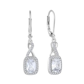 FJ Square Cubic Zirconia Dangle Drop Earrings 925 Sterling Silver Princess Cut Earrings Infinity Leverback Earrings April Birthstone Jewellery Gifts for Women