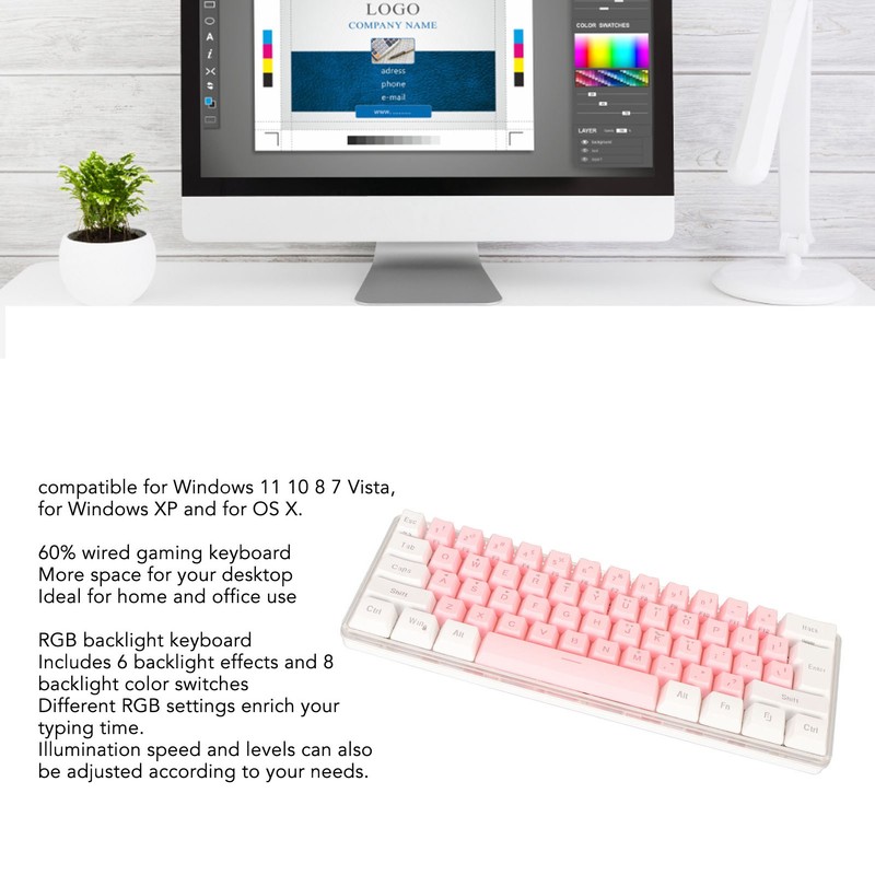 60% Wired Gaming Keyboard RGB Mini Keyboard Imitated Mechanical Technique
